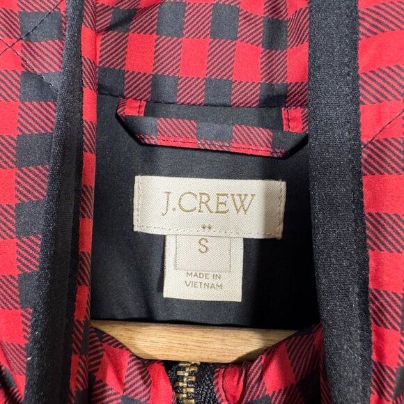 J. Crew Quilted Vest Women's Small Down filled Black Red Buffalo Check Preppy - Picture 4 of 5